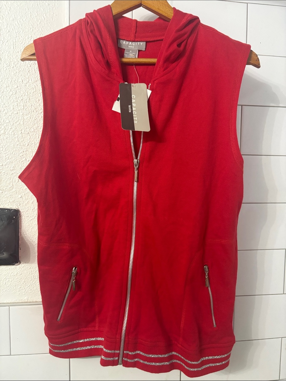 Capacity Women's Red Hooded Zip Vest
